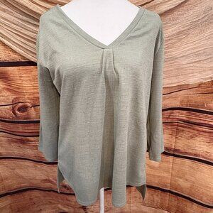 89TH & Madison Womens 3/4 Sleeve Sage Green V Neck Pullover Top Size L